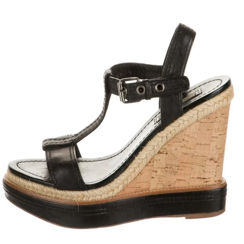 Miu Miu Leather Wedge Sandals